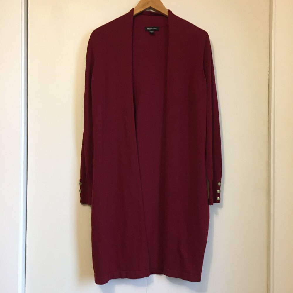 Le Château Long Burgundy Open Front Duster Cardigan Viscose Blend S